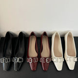 ADVBRIDGE  -  Retro Belt Buckle Design High Heels Women Shoes Square Toe Elegant Low Heel Office Shoe Fashion Brand Mules Pumps Women Footwear