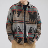 Advbridge Vintage Lapel Button Cargo Shirt Jacket For Men Fashion Pattern Print Jackets Mens Outerwear Streetwear Men's Outfits Wool Coat