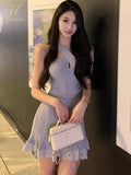ADVBRIDGE  -  Elasticity Office Casual Party Pencil Sheath Dress Women's Simple Lace Splicing Cross Bodycon Knitted Dresses