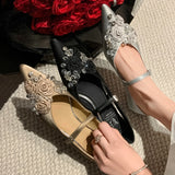 ADVBRIDGE  -  Women's genuine leather flower decoration pointed toe metal buckle slip-on Mary Jane pumps elegant ladies wedding kitten heels