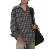 ADVBRIDGE  -  Spring Autumn Retro Plaid Print Men's Shirts Casual Lapel Collar Buttoned Long Sleeve Cardigan For Men Fashionable Cardigan