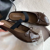 ADVBRIDGE  -  Bow Wedges Designer Shoe Vintage Round Toe Patent Leather Women Slide Sandals Summer Fashion Comfortable Non-slip Mary Jane Shoe