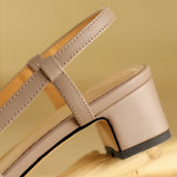 ADVBRIDGE  -  Women's sheepskin 4cm thick med heel pointed toe slingback sandals elegant ladies slim daily dress pumps heeled shoes for woman