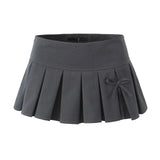 Advbridge Y2K Grey Pleated Skirt Women Spring Fashion Hot Sweet Super Short Skirt Sexy Low Waist Bow Tied Slim Mini Skirts