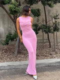 Advbridge Knitted Beach Long Dress Women Summer Sleeveless O-neck Bow Slim Bodycon Maxi Dresses Hip Package Solid High Waist Robe