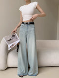 Advbridge  Women's Burr Edge Design Wide Leg Jeans Cool Girl High Waisted Wash Blue Loose Thin Pants Female Casual Baggy Denim Trousers