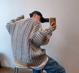 Advbridge Y2K Striped Crochet Sweater For Men Long Sleeve Knitted Tees Korean Fashion Streetwear Pullovers Patchwork Crewneck Knitwear