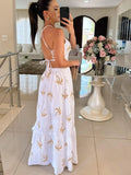 Advbridge Fashion Print Spliced Ruffles Hem Halter Maxi Dress Women Chic Off Shoulder Backless Lace-up Robe Female Casual Vacation Dresses