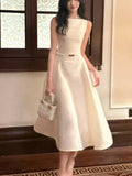 ADVBRIDGE  -  Luxury French Elegant Vintage White Midi Dress Slim Wasit Sleeveless A-Line Momen's Dresses Prom Female Clothes New Mujer 2025