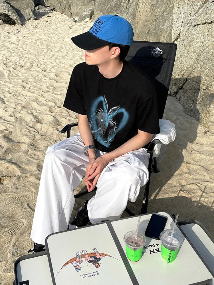 Advbridge Loose Men's T-shirt Korean Style Casual Round Neck Letter Printed Short Sleeved Male Cotton Tops 2024 Summer New Fashion
