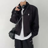 Advbridge Mens Harajuku Casual Workwear Bomber Jacket Autumn Winter Gender-Neutral Loose Lapel Zipper Functional Versatile Jacket Unisex