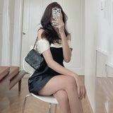 Advbridge One-Shoulder Back Bow Design Dress Women Black White Vestidos French High-Quality Ladies Korean Chic Summer Femme Robe