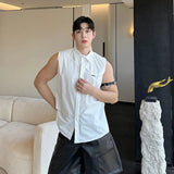 Advbridge New Summer Men's Shirts Loose Turn-down Collar Sleeveless Simple Solid Color Male Tops Casual Clothing Chic 2024