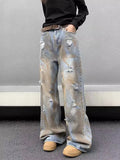 Advbridge Holes Ripped Die Dye Men's Jeans Loose Fit Zipper Washed Distressed Denim Pants  Female 2025 Spring New Fashion Lady Streetwears