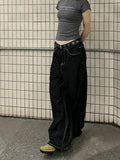 Advbridge American Vintage High Waist Solid Color Jean Women's Casual Washed 2000s Baggy Y2K Pants Wide Leg Grunge Street Denim Trouser