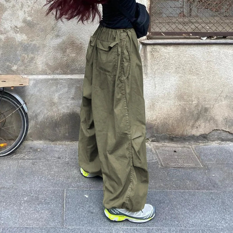 Advbridge Techwear Sweatpants Women Baggy Hip Hop Parachute Cargo Pants Y2k Low Waist Streetwear Casual Loose Wide Leg Joggers Pants
