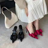 ADVBRIDGE  -  Burgundy Stiletto Heel Pumps Woman Pointed Toe Slingback Shoes Summer Low Heels Bow Dress Shoes Classic Office Ladies Shoes