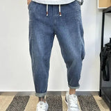 Advbridge Men's Jeans Cropped Man Cowboy Pants Light Blue Trousers Harem Designer Cotton Baggy Plus Size Regular Korean Fashion Soft Loose