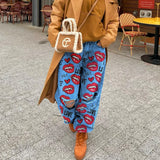 Advbridge Fashion Printed High Waist Loose Wide Legs Women's Jeans 2024 Spring and Autumn New Street Style Ripped Mop Jeans Female