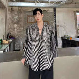 ADVBRIDGE  -  Men's Stripe Shirts New Summer Personalized Trendy Lapel Print Style Korean Male Long Sleeve Casual Shirt Tide 2025