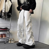 Advbridge Y2K American New Fashion High Street Vibe Destroyed Fringed Jeans Men And Women Vintage Harajuku Wide Leg Micro-trumpet Slacks