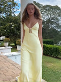 Advbridge V Neck Yellow Backless Satin Party Dress Women Sleeveless Summer Dress Vestidos Mujer Bowknot Elegant Sexy Sundress Beach 2024