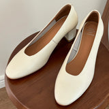 ADVBRIDGE  -  Women's sheepskin round toe slip-on pumps high quality soft comfortable 5cm thick med heel OL style daily dress heeled shoes hot
