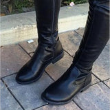 ADVBRIDGE  -  Chunky Heels Over Knee Boot Women Thigh High Flat Boots Ladies Solid Color Shiny Leather Large Boots Black Slim Shoes De Mujer