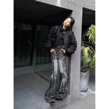 Advbridge American High Street Streetwear Jeans Men Spliced Heavy Industry Graffiti Distressed Zipper Jeans Men and Women Same Style