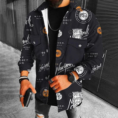 ADVBRIDGE Vintage Pattern Print Lapel Single Breasted Men Jackets Autumn Long Sleeve Big Pockets Outwear Casual Winter Men's Coat Tops