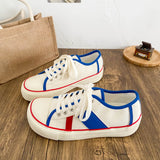 ADVBRIDGE  -  New Women Colorblock Vulcanized Canvas Sneakers Flat Sole Lace-Up Soft Comfort Latex Cushion Summer Student Casual Shoes
