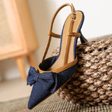 ADVBRIDGE  -  Denim Bow knot Women Sandals Pointed Toe Back Strap thin Heel Slide Sandals Summer Fashion Comfortable Buckle designer High Shoe