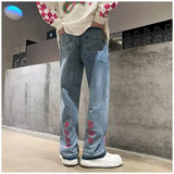 Advbridge Vintage Washed Jeans Streetwear High Waisted Embroidered Blue Y2k Fashion Trouser For Women Summer Korean Style Denim Long Pants