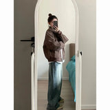 Advbridge PU leather American retro jacket men and women spring and autumn styles lapel baseball jacket couple trendy leather jacket y2k