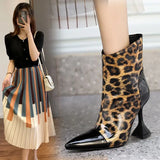 Advbridge Pointy Toe Women's Ankle Boots High Heels Leopard Print Sexy Rear Zipper Naked Bootines Chelsea Botas New Women's Shoes Big Size