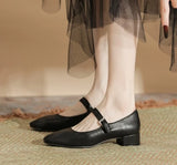 ADVBRIDGE  -  High Heeled Leather Shoes Women's Spring and Summer Soft Soled Soft Leathe Pumps One Button Buckle with Shallow Mouth Flat Shoes