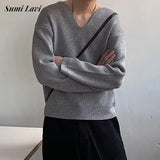 Advbridge 2025 Spring Fall Casual Mens Knit Jumper Tops Long Sleeve V Neck Knitted Sweaters Men Vintage V Neck Slim Fit Knitting Pullovers