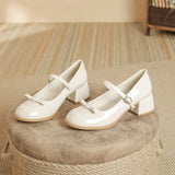 Advbridge New Designer Round toe bowtie mary janes pumps women thick high heels lolita shoes ankle strap japanned leather talons femmes