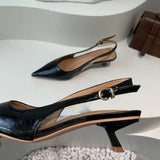 ADVBRIDGE  -  Black Summer New Women Sandal Fashion Pointed Toe Shallow Slip On Ladies Elegant Slingback Shoes Thin Med Heel Dress Mules