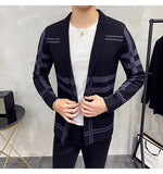 Advbridge Men's Knitted Sweater Jacket Men Fashion High Quality Brand Slim Striped Long Sleeve Suit Collar Cardigan Wool Jacket Coat