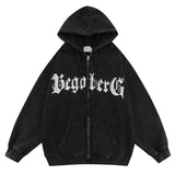 Advbridge Men's Hip Hop Vintage Hooded Sweatshirt Y2K Streetwear Creative Letter Print Hoodie Cardigan Harajuku Couple Zipper Jacket Coats