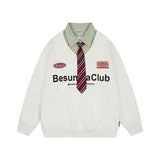 Advbridge Autumn Winter New Fake Two Pieces Sweatshirts Women Clothing Boys Vintage Turn-down Collar Casual Trend Letter Sweatshirts