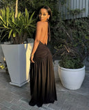 Advbridge 2025 Women's European and American Style Pleated Halter Neck Robe Dress Dresses on Sale Clearance Sexy Costume Long