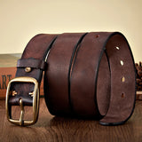 Advbridge 3.8CM Real Genuine Thick Leather Belt Cowhide Copper Pin Buckle Casual Jeans Belt Men High Quality Retro Cowboy Belt Male Strap