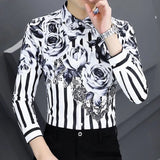 Advbridge Men‘s Wintern outfits Korean Autumn 2024 Men's New Patchwork Square Collar Button Printing Geometric Business Minimalist Casual Long Sleeved Shirts Advbridge Men‘s Wintern outfits