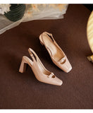 ADVBRIDGE  -  Designer Sandals Women Pumps French Women's Shoes Beige Square Toe High Heels Single Shoes Mary Sandals Sandalias De Mujer
