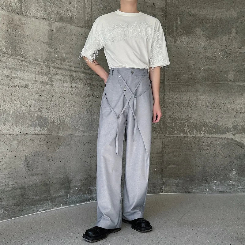 Advbridge Korean Style Men's High Waist Suit Pants Casual Simple Solid Color Bottom Straight Wide Leg Male Loose Trousers 2024 Summer
