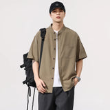 ADVBRIDGE  -  Men Summer Streetwear Cool Breathable Loose Casual Short Sleeve Stand Collar Plus Size Shirts Cityboy Oversize Shirt Blouse