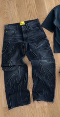 Advbridge New Baggy Y2k Streetwear Jeans Women Black Embroidered Retro Ripped Jeans for Women Hip Hop Harajuku High Waisted Jeans