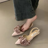 Advbridge Flower 2024 Mid Heels Women Sandals Shoes Summer Elegnat Pointed Toe Wedding Dress  New Fashion Shallow Party Pumps Mujer